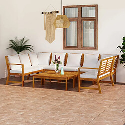 Maison Chic Salon de jardin 9 pcs - Table et chaises d'extérieur - Mobilier/Meubles de jardin Moderne avec coussin Crème Bois d'acacia solide -MN96258