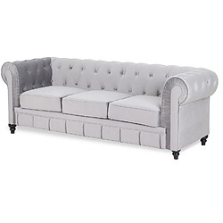 Canapé Chesterfield Velours 3 Places Altesse Argent