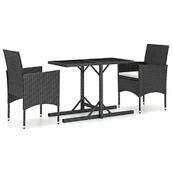 Salle à manger de jardin 3 pcs,Table et chaise à dîner Noir -MN30217