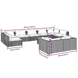 vidaXL Salon de jardin 10 pcs avec coussins marron résine tressée pas cher