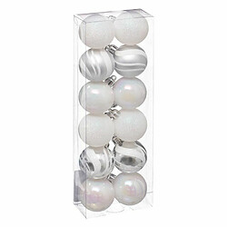 Lot de 12 Boules de Noël Colorama 4cm Argent & Blanc