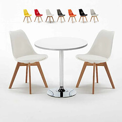 Ahd Amazing Home Design Table blanche ronde 70x70cm 2 chaises colorées d'intérieur bar café Nordica Long Island