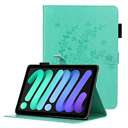 Etui en PU motif fleur de prunier cyan pour votre iPad mini (2021)