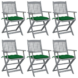 vidaXL Chaises pliables d'extérieur lot de 6 et coussins Bois d'acacia