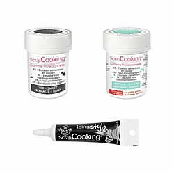 Scrapcooking 2 colorants alimentaires noir-vert d'eau + Stylo glaçage noir