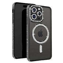 Avizar Coque Diamant pour iPhone 15 Pro Max Protection MagSafe Contour Strass Noir