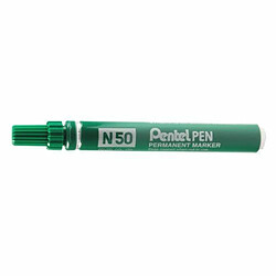 Pentel N50 Lot de 12 marqueurs permanents Pointe ogive Corps métal Encre Verte