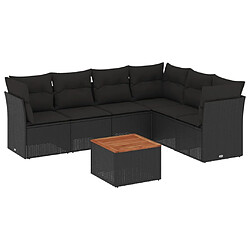 vidaXL Salon de jardin 7 pcs avec coussins noir résine tressée