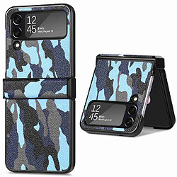 Coque en TPU + PU anti-rayures, motif camouflage pour votre Samsung Galaxy Z Flip3 5G - bleu camouflage