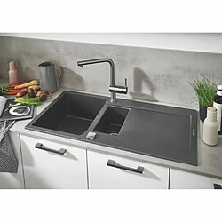 GROHE Evier de cuisine composite avec égouttoir K500 - 1000 x 500 mm - 2 bacs, vidage pratique - Siphon et bonde inclus - Noir - 31646AT0