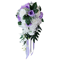 Mariage Main Bouquet De Mariée Tenant Des Fleurs Artificielles Blanc + Violet