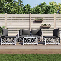 vidaXL Salon de jardin avec coussins 5 pcs blanc acier