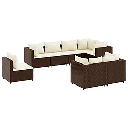 vidaXL Salon de jardin avec coussins 8 pcs marron résine tressée