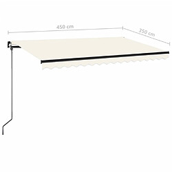 vidaXL Auvent manuel rétractable avec LED 450x350 cm Crème pas cher