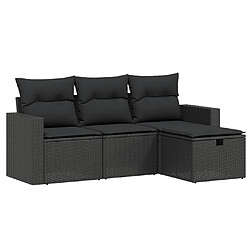 vidaXL Salon de jardin 4 pcs avec coussins noir résine tressée