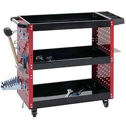 Mendler Chariot à outils HWC-M26, chariot à roulettes Chariot d'atelier, roulettes Poignée 3 plateaux Grille perforée, acier 73x90x35cm rouge