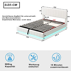 Avis ComfortXL Lit double 160x200 cm LED, rangement hydraulique, blanc (sans matelas)