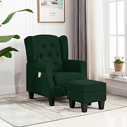 vidaXL Fauteuil de massage avec repose-pied vert foncé tissu