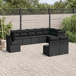 Maison Chic Salon de jardin 10 pcs avec coussins | Ensemble de Table et chaises | Mobilier d'Extérieur noir résine tressée -GKD27006