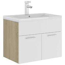 vidaXL Armoire d'évier et lavabo intégré Blanc/chêne sonoma Aggloméré