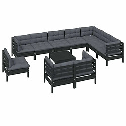 Avis Maison Chic Salon de jardin 11pcs + coussins - Mobilier/Meubles de jardin - Table et chaises d'extérieur Noir Bois de pin solide -MN30625