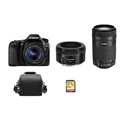 CANON EOS 80D KIT EF-S 18-55mm F3.5-5.6 IS STM + EF-S 55-250mm F4-5.6 IS STM (White Box) + EF 50mm F1.8 STM + 64GB SD card + camera Bag