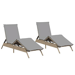 vidaXL Chaises longues avec coussins lot de 2 beige résine tressée