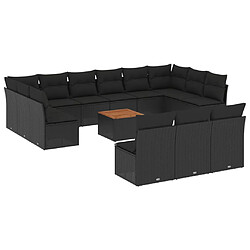 vidaXL Salon de jardin avec coussins 14 pcs noir résine tressée