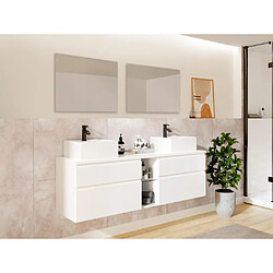 Vente-Unique Meuble de salle de bain suspendu avec double vasque et miroirs - Blanc - L150 cm - MAGDALENA II