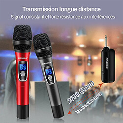 Paire microphone Karaoké Sans Fil UHF Double Canal Portatif Cardioïde Faible Distorsion, Récepteur Rechargeable Portée 80m 1800mAh