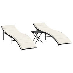 vidaXL Chaises longues lot de 2 avec table noir résine tressée