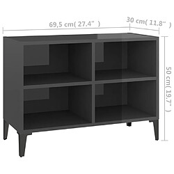 vidaXL Meuble TV avec pieds en métal Gris brillant 69,5x30x50 cm pas cher