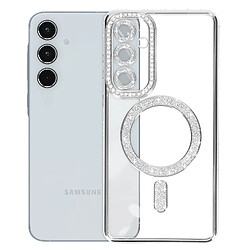 Avizar Coque Diamant pour Samsung Galaxy A35 MagSafe Contour Strass Argent