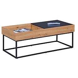 Pegane Table basse, table de salon avec plateaux coulissants coloris imitation Chêne Artisan, pieds en métal noir - longueur 110 x profondeur 50 x hauteur 40 cm