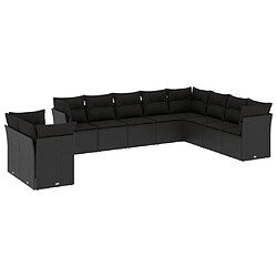 vidaXL Salon de jardin 10 pcs avec coussins noir résine tressée