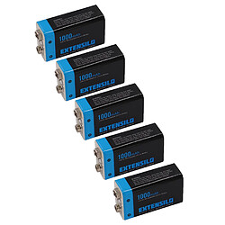 Vhbw EXTENSILO 5x Piles bloc batterie 9V pour divers appareils (1000mAh, 9V, Li-ion), prête à l'emploi, avec port micro-USB