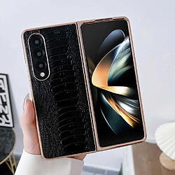 Coque en TPU + cuir véritable électroplaqué, antichoc, texture crocodile pour votre Samsung Galaxy Z Fold4 5G - noir