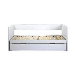 Avis Vente-Unique Lit gigogne banquette 90 x 190 ou 174 x 190 cm - Avec sommier peigne et tiroir - Pin et MDF - Blanc - ALFIERO II