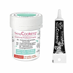 Scrapcooking Colorant alimentaire en poudre vert d'eau + Stylo glaçage noir