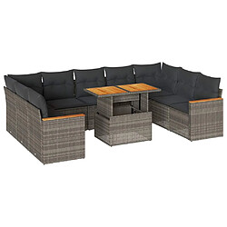 vidaXL Salon de jardin avec coussins 10 pcs gris résine tressée acacia