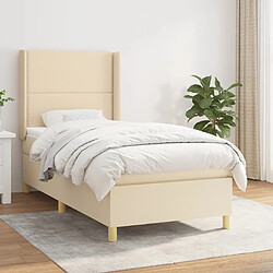 Maison Chic Structures de lit + matelas,Lit à sommier tapissier et matelas pour Chambre Crème 90x190 cm Tissu -MN10388