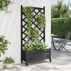 Avis Maison Chic Jardinière,Bac à fleurs avec treillis - pot de fleur et roues noir bois massif de sapin -GKD51006