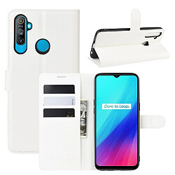 Etui en PU avec support blanc pour votre Realme 5/C3 (3 cameras)