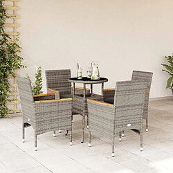 vidaXL Ensemble à manger de jardin et coussins 5 pcs gris rotin verre