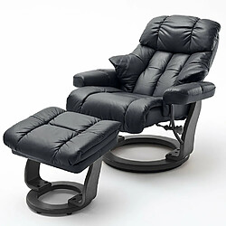 Inside 75 Fauteuil relax CLAIRAC XL assise en cuir noir pied en bois couleur noir avec repose pied