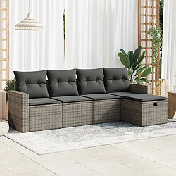 vidaXL Salon de jardin 5 pcs avec coussins gris résine tressée