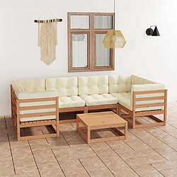 Maison Chic Ensemble Tables et chaises d'extérieur 7pcs avec coussins,Salon de jardin marron miel bois de pin -GKD536766