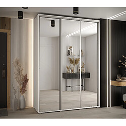 Abiks Meble Armoire à portes coulissantes Davos 2 H235.2 x L180 x P45 3 portes coulissante (Blanc/Blanc/Argent)