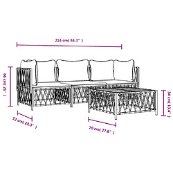 vidaXL Salon de jardin avec coussins 4 pcs anthracite acier pas cher