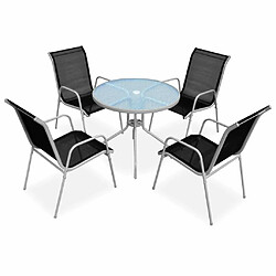 Maison Chic Salon de jardin de salle à manger 5 pcs,Table et Chaises d'extérieur,Mobilier de jardin Acier Noir -MN98712